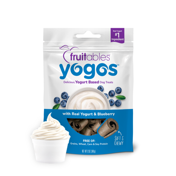 Fruitables 12 oz Yogos Blueberry Smoothie Dog Treats front packaging