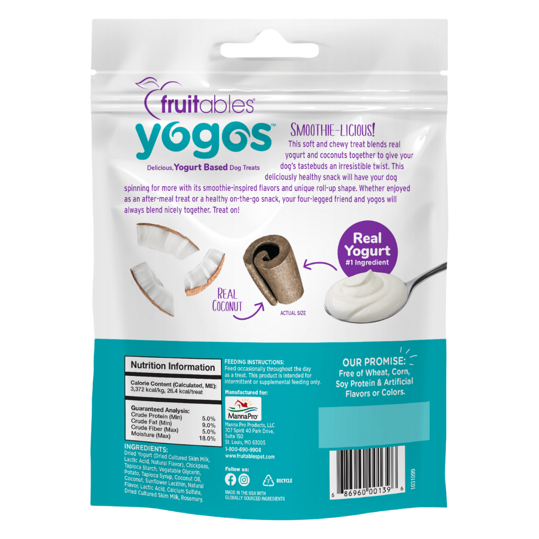 Fruitables 12 oz Yogos coconut yogurt Dog Treats back packaging