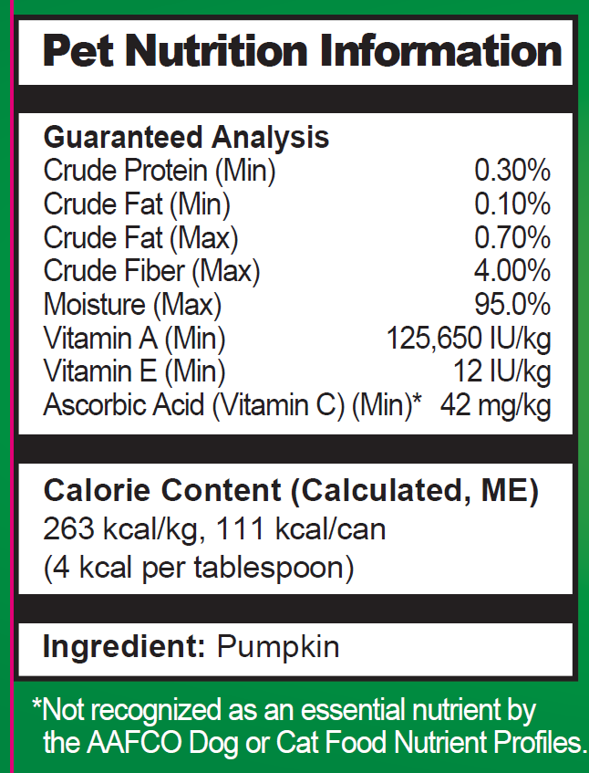 pumpkin digestive supplement nutrition facts